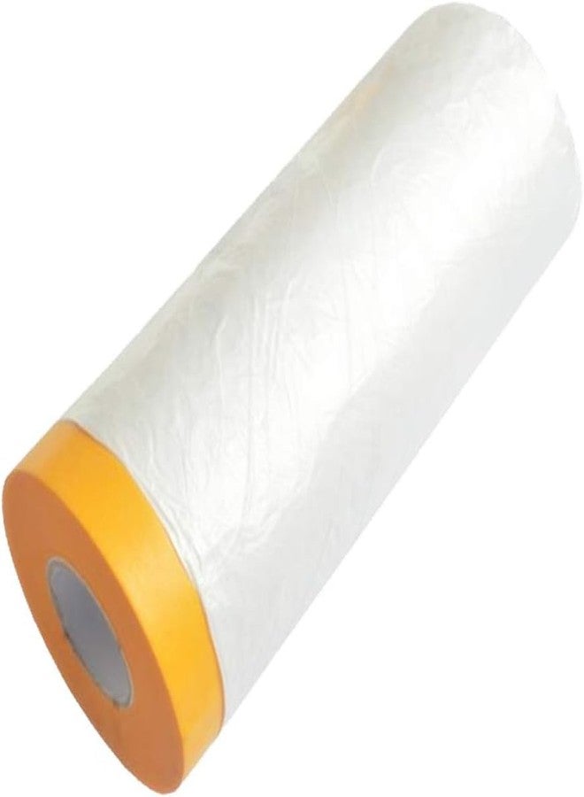 Delzon Plastic Dust Sheet Rolls with Tape, 1.1 x 20M Transparent Masking Film Rolls Self-Adhesive Dust Paint Protective - Image 1